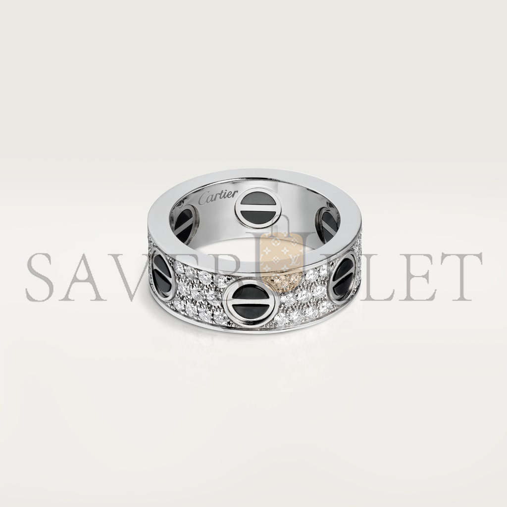 Ca*t*er love white gold ring, classic model, paved, ceramic b4207600